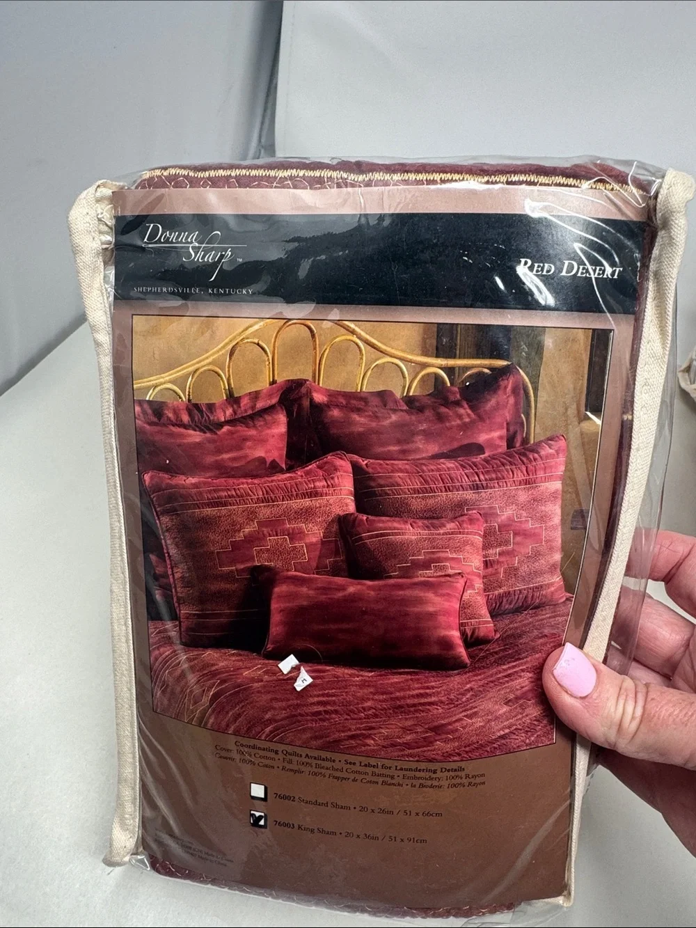 VINTAGE DONNA SHARP KING PILLOW SHAMS RED DESERT LOT / PAIR OF 2 QUILTED